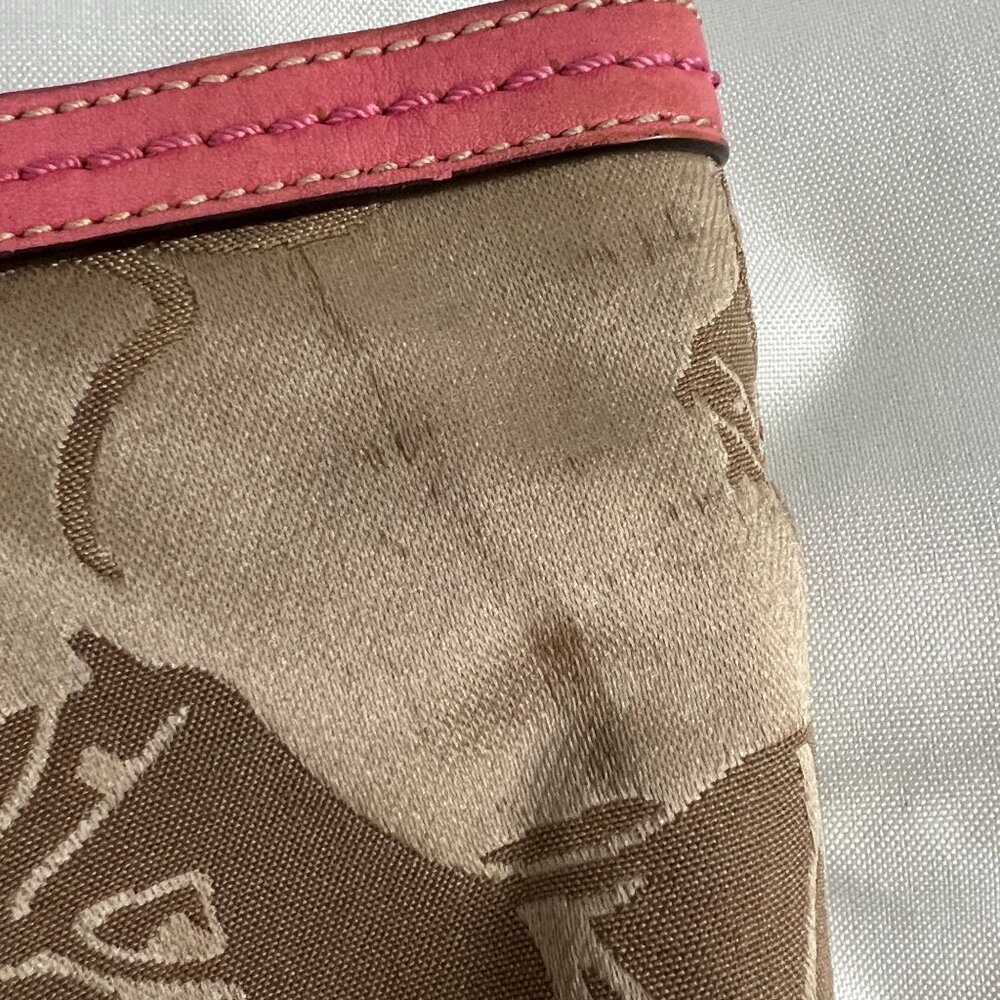 Coach F14482 Brown & Pink Tote Bag With Horse Carriage Pattern Dual Handles Zip - Picture 12 of 12